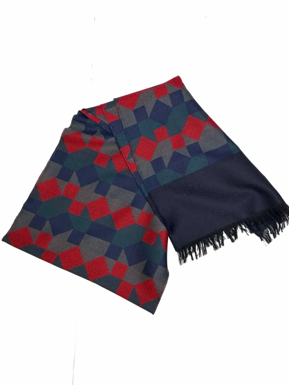 Vintage Wool Long Scarf Geometric Red Blue West Germany Men's Women's Winter